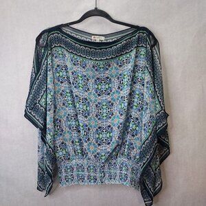 Max Studio Blouse Women's M Handkerchief Top Smocked Bandana Lined Festival Boho